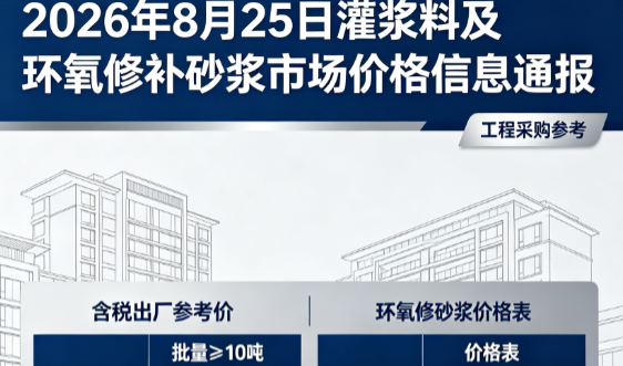 铜鼓2026年8月25日灌浆料及环氧修补砂浆市场价格信息通报